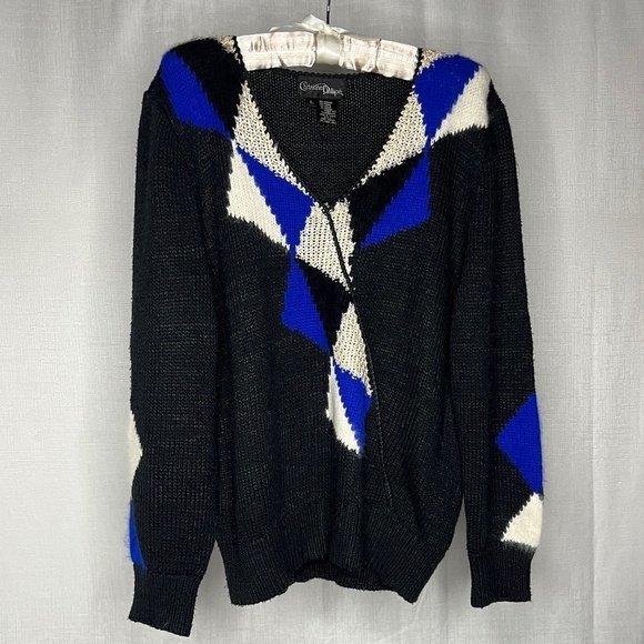 Christine Phillipe Sweaters - VTG Christine Phillipe Blue Black White Geometric Sweater